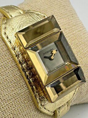 Just Sweet Watch Women Gold Tone Rectangular Faceted Crystal Case New Battery 8"